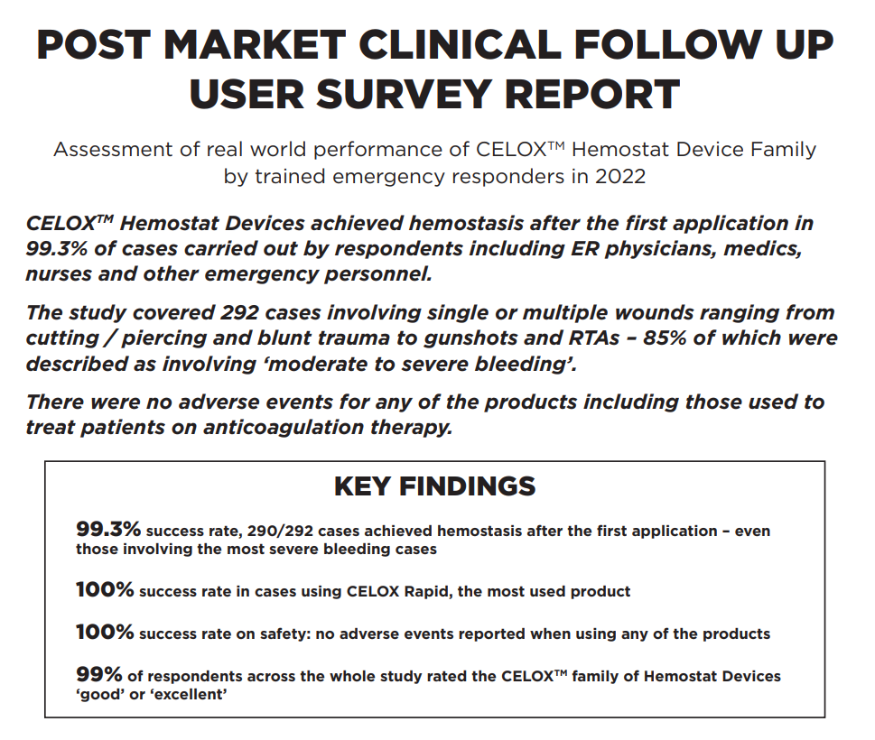 Post Market Clinical Follow Up User Survey Report – CELOX Hemostat Device Family
