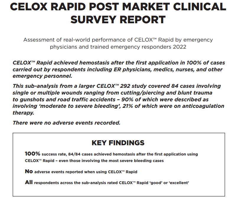Post Market Clinical Follow Up User Survey Report  – CELOX™ Rapid